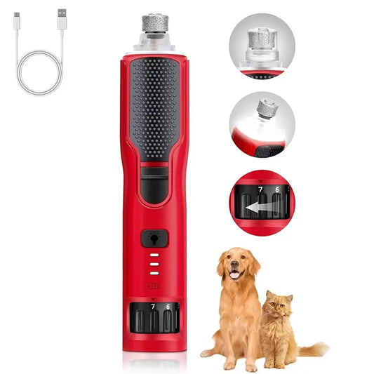 Rechargeable USB Dog Nail Grinder - Plastic & Metal Build, LED Light Precision, 7-Speed Control, Quiet Low Vibration, Universal Use, Pain-Free Trim, Beginner-Friendly Electric Groomer W/ USB Cable