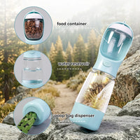 Portable 3-In-1 Dog Water Bottle, with 2 Rolls Waste Bags (30 Pcs Total), Food Container & Built-In Poop Bag Dispenser (29Cm X 7.5Cm/11.42In X 2.95In) - Leak-Proof Travel Dog Cup for Walking, Hiking, with 2 Rolls Waste Bags (30 Pcs Total)