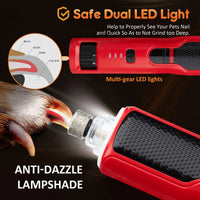 Rechargeable USB Dog Nail Grinder - Plastic & Metal Build, LED Light Precision, 7-Speed Control, Quiet Low Vibration, Universal Use, Pain-Free Trim, Beginner-Friendly Electric Groomer W/ USB Cable