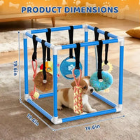 Indoor Puppy Play Gym - Agility Training and Enrichment Aid with Snuffle Mat, Eight Hanging Toys, Durable PVC Frame, and Stretchy Velcro Rope for Small Dogs