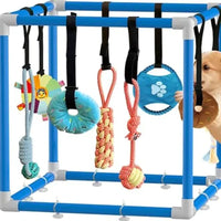 Indoor Puppy Play Gym - Agility Training and Enrichment Aid with Snuffle Mat, Eight Hanging Toys, Durable PVC Frame, and Stretchy Velcro Rope for Small Dogs