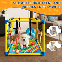Indoor Puppy Play Gym - Agility Training and Enrichment Aid with Snuffle Mat, Eight Hanging Toys, Durable PVC Frame, and Stretchy Velcro Rope for Small Dogs