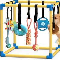 Indoor Puppy Play Gym - Agility Training and Enrichment Aid with Snuffle Mat, Eight Hanging Toys, Durable PVC Frame, and Stretchy Velcro Rope for Small Dogs