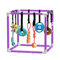 Indoor Puppy Play Gym - Agility Training and Enrichment Aid with Snuffle Mat, Eight Hanging Toys, Durable PVC Frame, and Stretchy Velcro Rope for Small Dogs