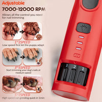 Rechargeable USB Dog Nail Grinder - Plastic & Metal Build, LED Light Precision, 7-Speed Control, Quiet Low Vibration, Universal Use, Pain-Free Trim, Beginner-Friendly Electric Groomer W/ USB Cable