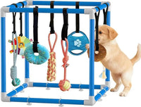 Indoor Puppy Play Gym - Agility Training and Enrichment Aid with Snuffle Mat, Eight Hanging Toys, Durable PVC Frame, and Stretchy Velcro Rope for Small Dogs