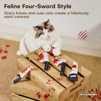 Potaroma 4Pcs Cat Toys, Halloween Horror Knife-Shaped Cat Crinkly Toys, 6.5 Inch Soft Kitten Sound Toys, Interactive Indoor Exercise Toys for All Cat Breeds