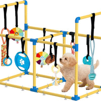 Indoor Puppy Play Gym - Agility Training and Enrichment Aid with Snuffle Mat, Eight Hanging Toys, Durable PVC Frame, and Stretchy Velcro Rope for Small Dogs