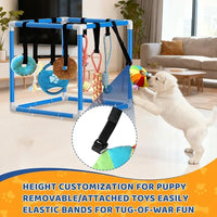 Indoor Puppy Play Gym - Agility Training and Enrichment Aid with Snuffle Mat, Eight Hanging Toys, Durable PVC Frame, and Stretchy Velcro Rope for Small Dogs